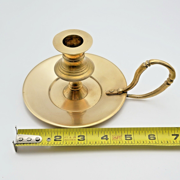 Vintage Solid Brass Chamber Style Taper Candlestick Holder Handle Heavy India - Picture 11 of 12
